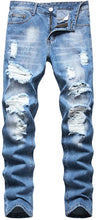 Load image into Gallery viewer, Street Style Blue Ripped Stretch Denim Regular Jeans