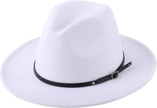 Load image into Gallery viewer, Classic Wide Brim White Floppy Panama Hat with Belt Buckle