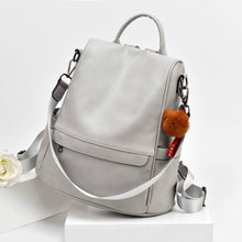 Load image into Gallery viewer, Light Grey Faux Leather Waterproof Backpack