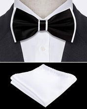 Load image into Gallery viewer, Men&#39;s Black-White Pre-tied Bow Tie and Pocket Square Sets