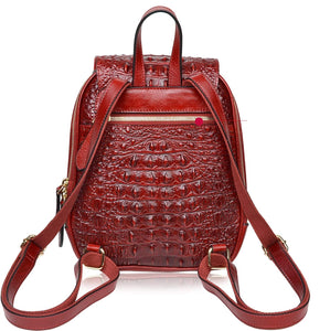 Small Dark Red Crocodile Leather Casual Women's Backpack