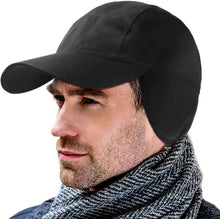 Load image into Gallery viewer, Men&#39;s Black Fleece Lined Winter Covered Ears Baseball Cap