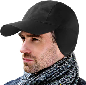 Men's Black Fleece Lined Winter Covered Ears Baseball Cap