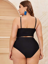 Load image into Gallery viewer, Plus Size Black Halter High Waist 2pc Mesh Swimsuit