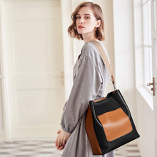 Load image into Gallery viewer, Genuine Leather Black With Brown Tote Style Crossbody Bag