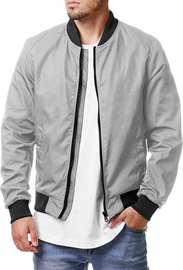 Men's Soft Shell Flight Light Grey Casual Long Sleeve Bomber Jacket