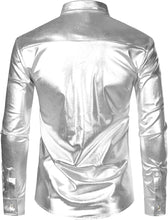 Load image into Gallery viewer, Men&#39;s Metallic Silver Sequin Long Sleeve Button Down Shirt