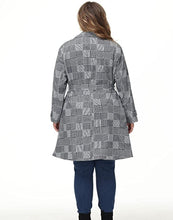 Load image into Gallery viewer, Lapel Trench Grey Plaid Plus Size Coat Belted Lightweight Long Jacket