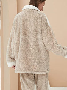Fluffy Khaki Coral Fleece 2 Pcs Loose Sleepwear