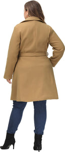 Plus Size Khaki Double Breasted Mid-Long Trench Coat