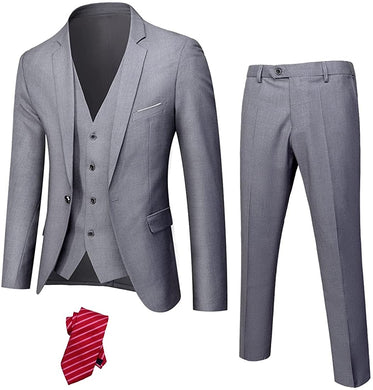Men's Luxury Tuxedo Style Light Grey One Button 3-Piece Formal Suit