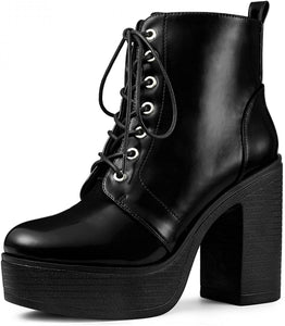 Lace Up Black Platform Chunky High Heel Women's Combat Boots
