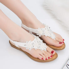 Load image into Gallery viewer, T-Strap Floral White Rhinestone Flip Flops Sandals