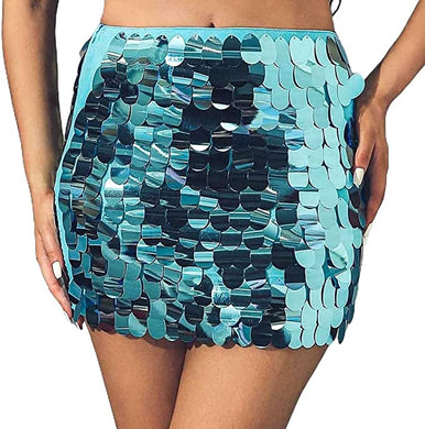 Sparkling Turquoise Multi-Color Circle Sequin Payette Cocktail Skirt