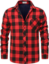 Load image into Gallery viewer, Fleece Lined Green Plaid Men&#39;s Casual Long Sleeve Shirt