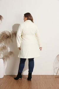 Plus Size Ivory Double Breasted Mid-Long Trench Coat