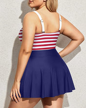 Load image into Gallery viewer, Curvy Red White &amp; Blue One Piece Cut Out Flared Skirt Swimsuit