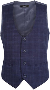 Navy Blue Textured Sleeveless Business Vest