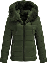 Load image into Gallery viewer, Faux Fur Collar Green Reversible Hooded Puffer Coat