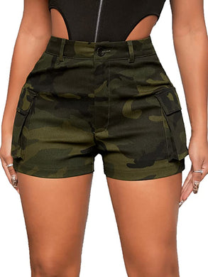 Camouflage Green High Waist Cargo Shorts