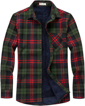 Load image into Gallery viewer, Fleece Lined Green Plaid Men&#39;s Casual Long Sleeve Shirt