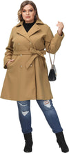 Load image into Gallery viewer, Plus Size Khaki Double Breasted Mid-Long Trench Coat