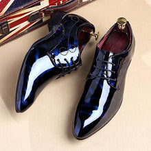 Load image into Gallery viewer, Men&#39;s Blue Floral Patent Leather Oxford Dress Shoes
