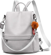 Load image into Gallery viewer, Light Grey Faux Leather Waterproof Backpack