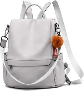 Light Grey Faux Leather Waterproof Backpack