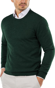 Men's Crew Neck Dark Green Casual Knitted Pullover Sweater