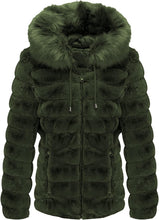 Load image into Gallery viewer, Faux Fur Collar Green Reversible Hooded Puffer Coat