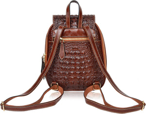 Small Brown Crocodile Leather Casual Women's Backpack