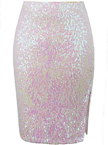 Crushed Silver Mixed Sequined Pencil Skirt