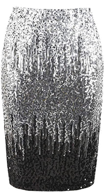 Black & Silver Fading Sequin Pencil Skirt