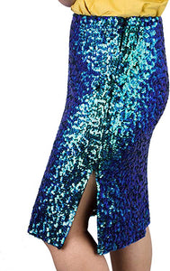 Crushed Silver Mixed Sequined Pencil Skirt