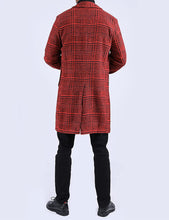 Load image into Gallery viewer, Men&#39;s Wool Blend Plaid Notched Long Trench Pea Coat