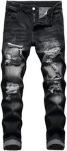 Load image into Gallery viewer, Straight Leg Fashion Black Distressed Denim Jeans
