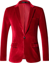 Load image into Gallery viewer, Men&#39;s Fashion Velvet Red Slim Fit Long Sleeve Blazer Jacket
