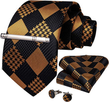 Load image into Gallery viewer, Men&#39;s High Quality Jacquard Silk Yellow Cufflink Tie Clip Set