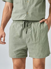 Load image into Gallery viewer, Men&#39;s Sage Green Drawstring Casual Short Sleeve Shorts Set