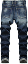 Load image into Gallery viewer, Straight Leg Fashion Dark Blue Distressed DenimJeans