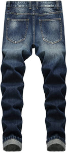 Straight Leg Fashion Dark Blue Distressed DenimJeans
