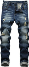 Load image into Gallery viewer, Straight Leg Fashion Dark Blue Distressed DenimJeans