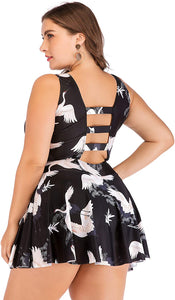 Plus Size Black Swan One Piece Cut Out Ruffle Skirt Swimsuit