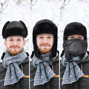 Men's Black Trooper Winter Trapper Hat with Ear Flaps