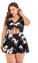 Load image into Gallery viewer, Plus Size Black Swan One Piece Cut Out Ruffle Skirt Swimsuit