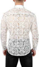 Load image into Gallery viewer, Men&#39;s Designer White Paisley Floral Lace Long Sleeve Shirt