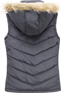 Women's Gray Quilted Hooded Warm Puffer Winter Vest