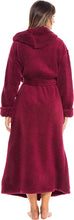 Load image into Gallery viewer, Warm Fleece Burgundy Long Plush Hooded Bathrobe