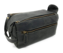 Load image into Gallery viewer, Buffalo Charcoal Black Leather Travel Toiletry Bag